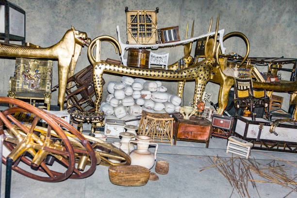 Munich, Germany - April 9, 2009: grave belongings of tut ench amon in the exhibition in Munich .