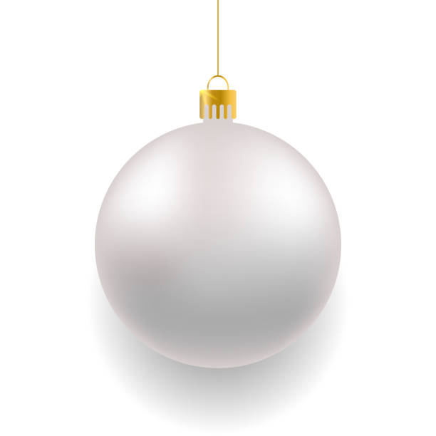 istock Silver Christmas realistic ball on white background. Xmas glass ball on white background. Holiday decoration template. Vector illustration 1445547965