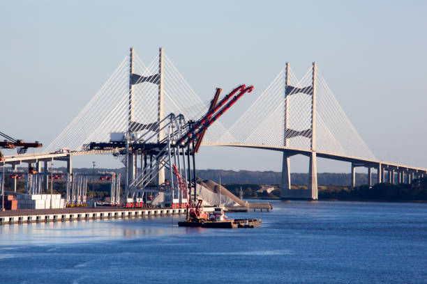 Jacksonville City Port And A Bridge stock photo