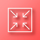 istock Minimize. Icon on Red background with shadow 1445551327