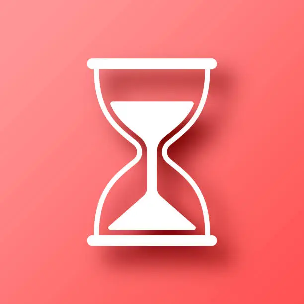 Vector illustration of Hourglass. Icon on Red background with shadow