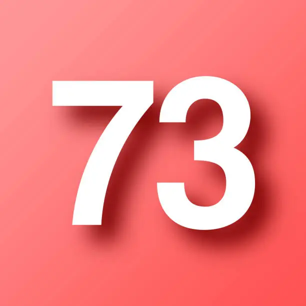 Vector illustration of 73 - Number Seventy-three. Icon on Red background with shadow