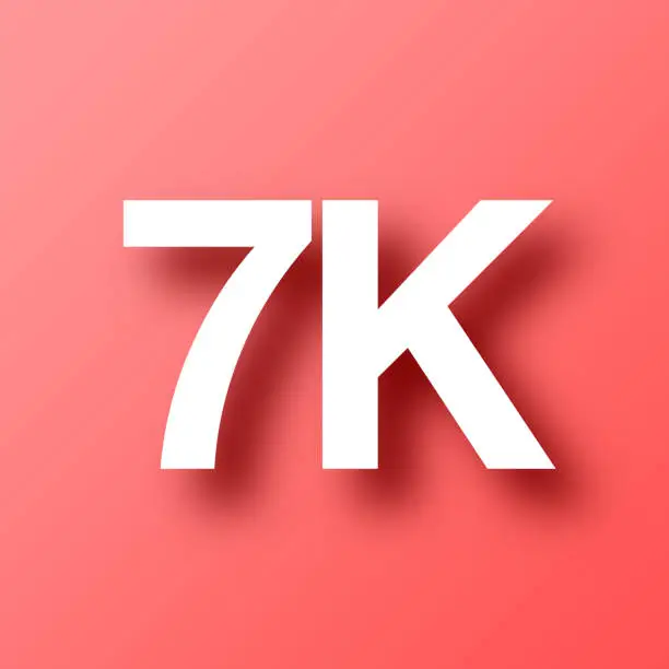 Vector illustration of 7K, 7000 - Seven thousand. Icon on Red background with shadow