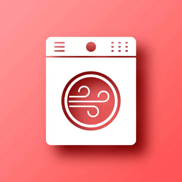 Vector illustration of Tumble dryer. Icon on Red background with shadow