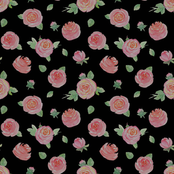 illustrations, cliparts, dessins animés et icônes de aquarelle roses fleurs. beau motif floral sans couture. - retro revival old fashioned silk wallpaper pattern
