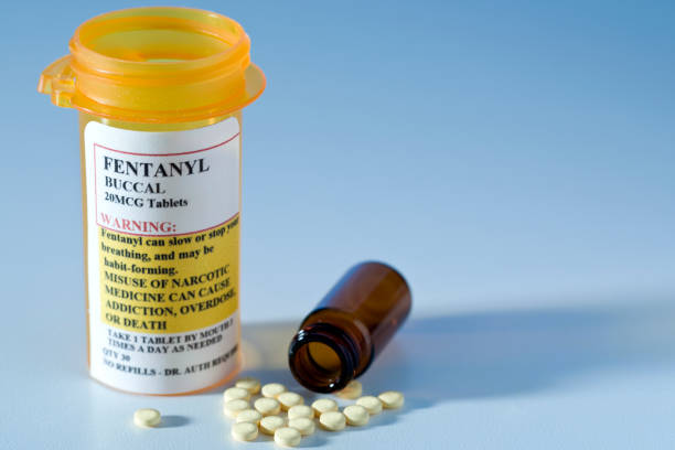 farmaco oppioide pericoloso da prescrizione, fentanyl - pharmacy pill bottle container foto e immagini stock