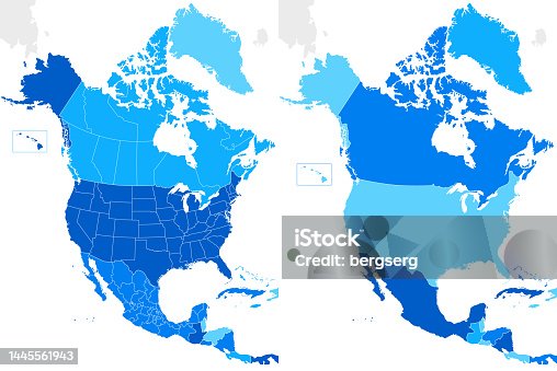 istock North America Blue map with Countries and Regions 1445561943