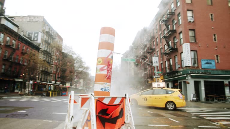 Smoke Stack In Middle Of Busy New York City Intersection 4K 48FPS SLO-MO