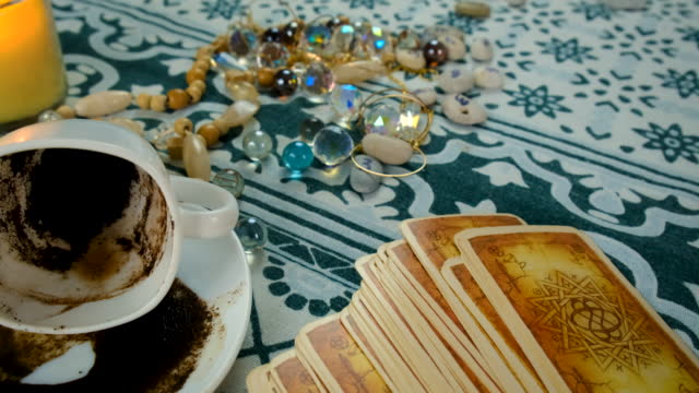 Fortune telling different coffee, tarot and runes. Selective focus. Other.