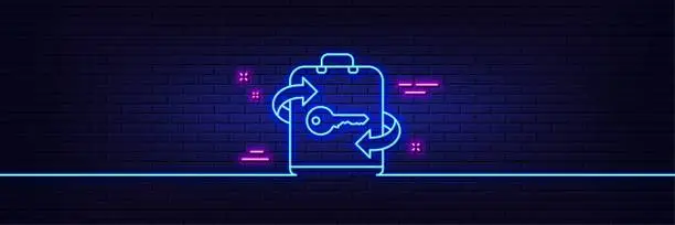 Vector illustration of Luggage room line icon. Baggage Locker sign. Neon light glow effect. Vector