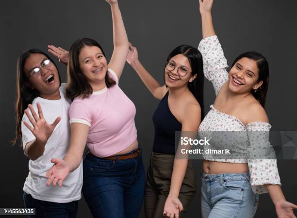 Portrait Of Group Happy Young People Stock Photo - Download Image Now - Indigenous Peoples of the Americas, Teenage Girls, 18-19 Years