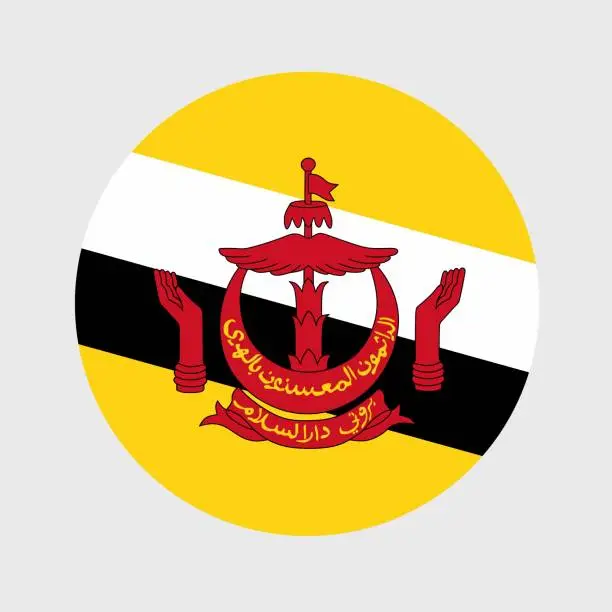 Vector illustration of Vector illustration of flat round shaped of Brunei flag. Official national flag in button icon shaped.