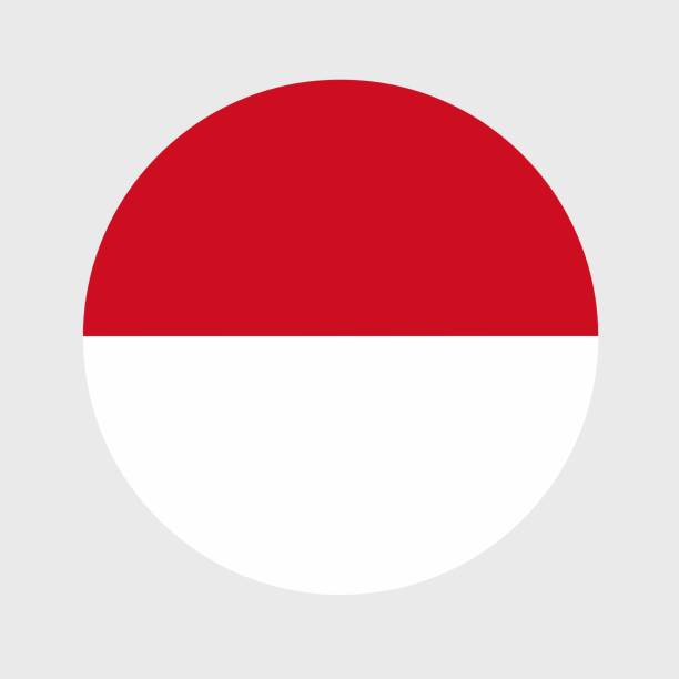 インドネシアの国旗の平らな丸い形のベクターイラスト。ボタンアイコンの形をした公式の国旗。 - インドネシア国旗点のイラスト素材／クリップアート素材／マンガ素材／アイコン素材