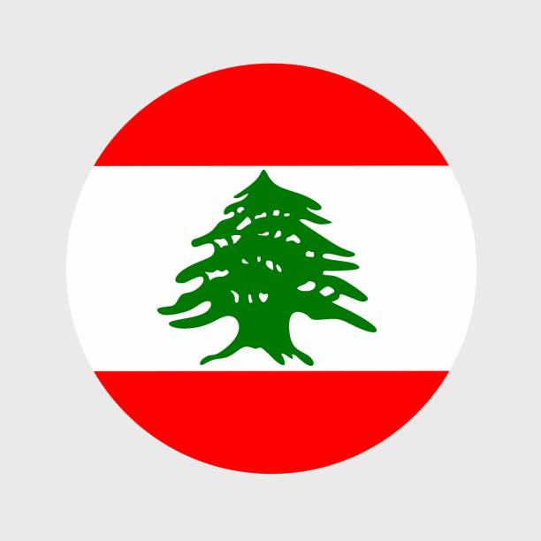 ilustraciones, imágenes clip art, dibujos animados e iconos de stock de ilustración vectorial de la bandera plana redonda de la bandera del líbano. bandera nacional oficial en forma de icono de botón. - lebanon
