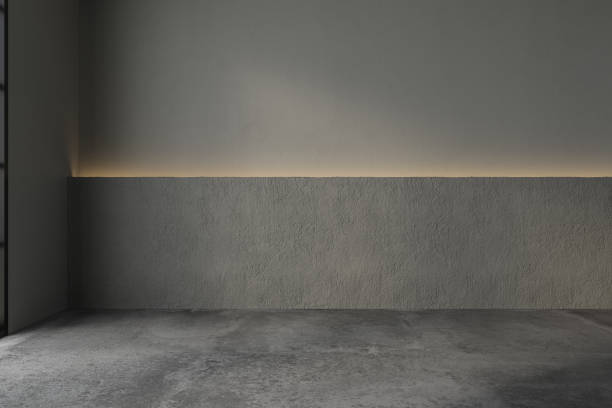 istock 3d rendering, 3d illustration - Empty room with Gray Color background wall, concrete floor. Suitable for interior rooms, offices, furniture template. Mock up. 1445568800