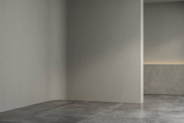 istock 3d rendering, 3d illustration - Empty room with Gray Color background wall, concrete floor. Suitable for interior rooms, offices, furniture template. Mock up. 1445569788