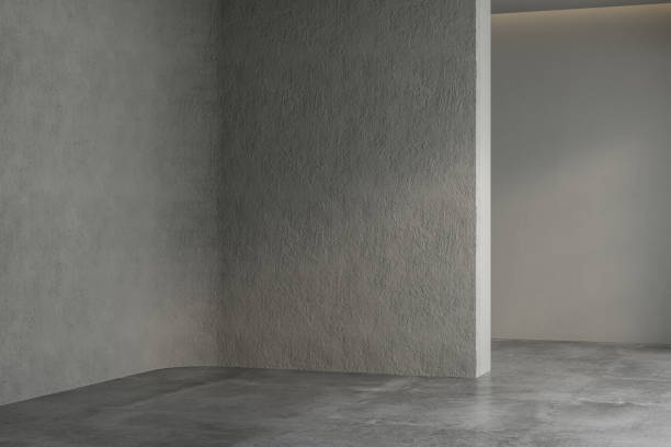 istock 3d rendering, 3d illustration - Empty room with Gray Color background wall, concrete floor. Suitable for interior rooms, offices, furniture template. Mock up. 1445570879