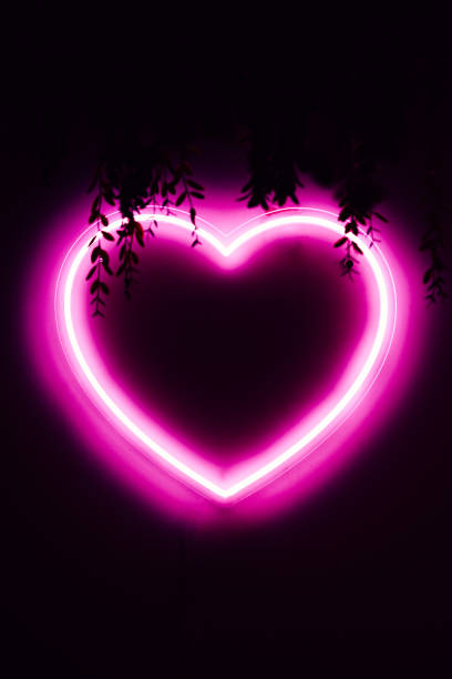 istock Neon pink heart on black wall 1445572634