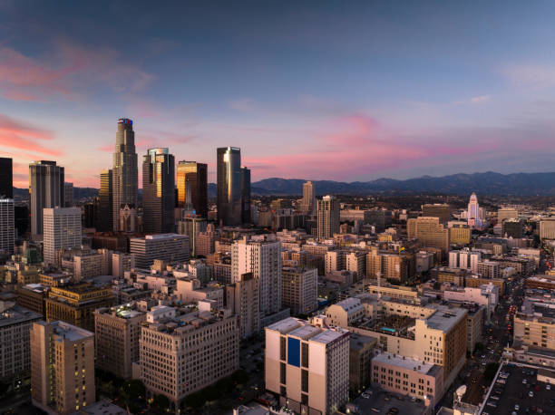 istock Aerial View of Downtown LA at Sunset 1445573132