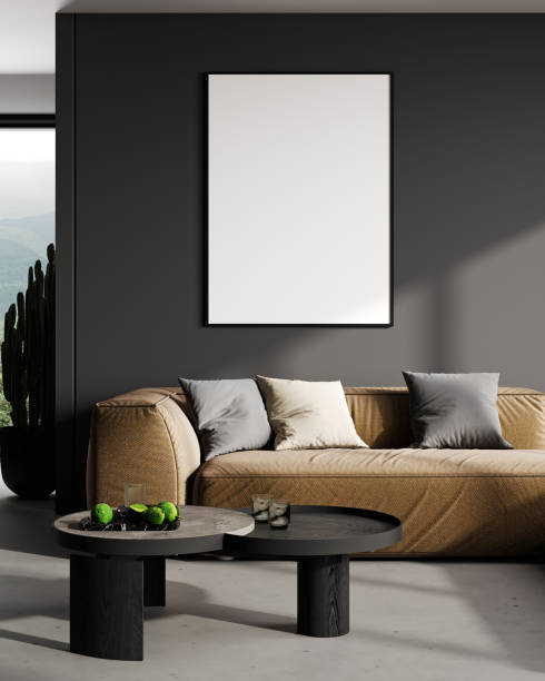 istock Big frame mockup in modern dark gray interior background, 3d rendering 1445573881