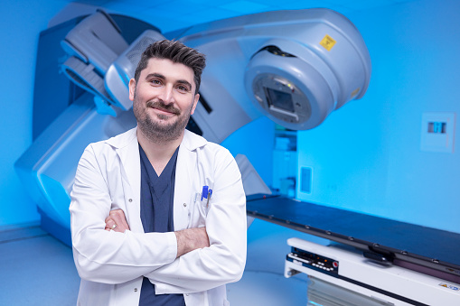 Hospital radiology room with 3d rendering mri scanner and x-ray machine