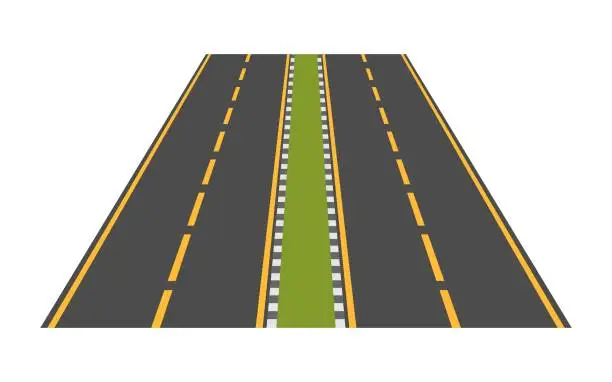 Vector illustration of Dual carriageway. Simple flat illustration in perspective view.