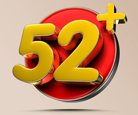 52 plus 3D illustration on light cream background have work path. Advertising signs. Product design. Product sales.