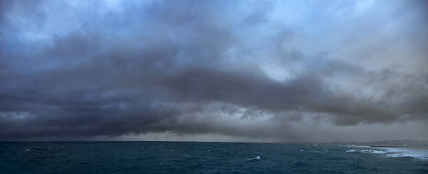 Storm panoramic off the Newport Beach Shore. stock photo