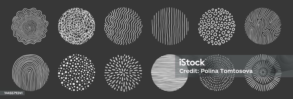 Circular Line Texture Abstract Line Pattern Circle Set Hand Drawn Texture Doodle Decorative ...
