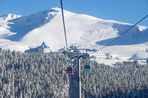 winter sports,cable car,winter landscape,cable car over snowy mountains