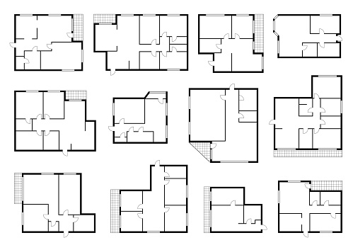 Apartment plan, home room scheme. House architecture blueprint or apartment bedroom construction vector plan. Building engineering layouts, office rooms technical schemes