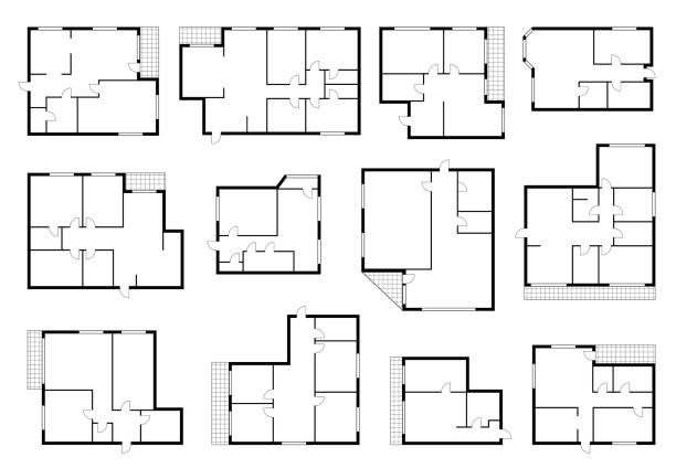 Apartment plan, house room floorplan or scheme Apartment plan, home room scheme. House architecture blueprint or apartment bedroom construction vector plan. Building engineering layouts, office rooms technical schemes bathroom patterns stock illustrations