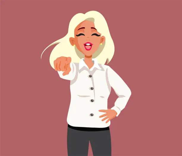 Vector illustration of Mocking Woman Laughing and Pointing Finger Vector Cartoon Illustration