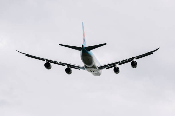 비행기 in the sky  - boeing boeing 747 airplane cargo container 뉴스 사진 이미지
