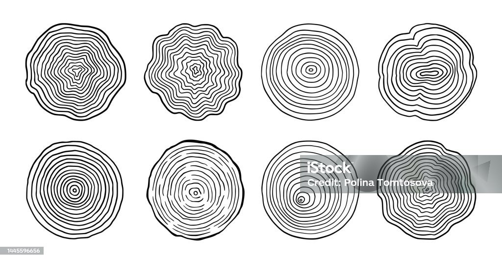 Tree Ring Line Pattern Tree Ring Wood Circle Set Hand Drawn Tree Ring Pattern Line Ripple ...