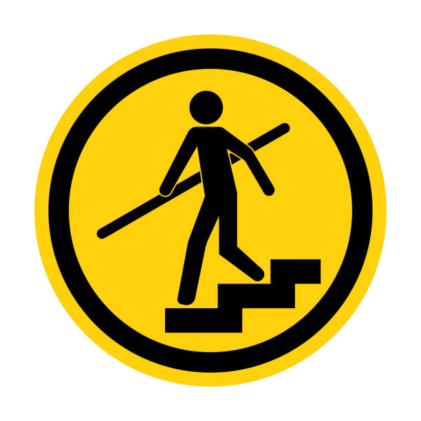 illustrazioni stock, clip art, cartoni animati e icone di tendenza di evita un segno di corrimano per l'uso autunnale - stair rail