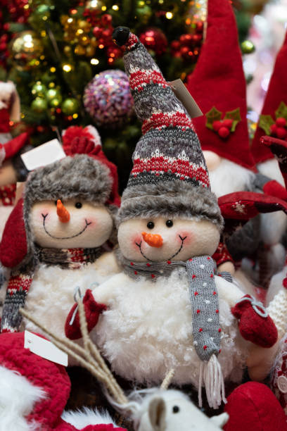 Close-up view of the Christmas snowman decoration. stock photo