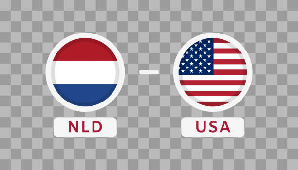 netherlands vs usa match design element. flags icons isolated on transparent background. football championship competition infographics. announcement, game score, scoreboard template. vector - usa netherlands 幅插畫檔、美工圖案、卡通及圖標