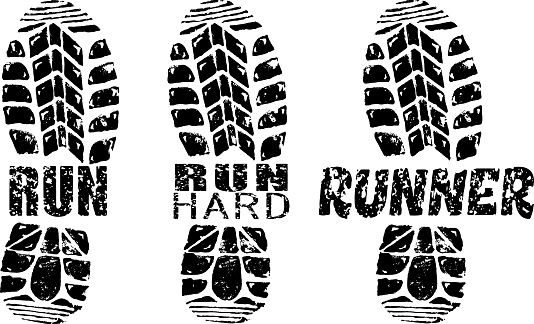 Vector image ink grunge sport footprints, run, running phrase