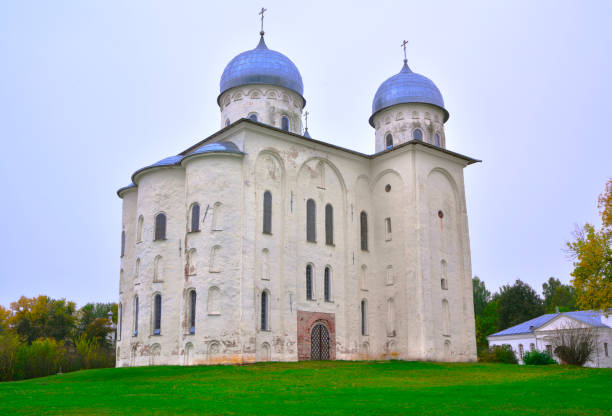 St. George's Cathedral of the St. George Monastery. Monument of ancient Russian architecture of the XII century, UNESCO site. Veliky Novgorod, Russia, 2022