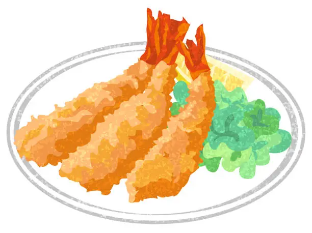 Vector illustration of Deep fried shrimp's illustration drawn in hand drawn style.