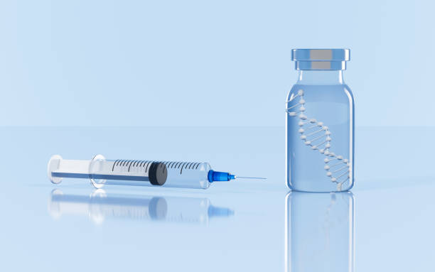 istock Ampoules and syringes in the lab, 3d rendering. 1445609794
