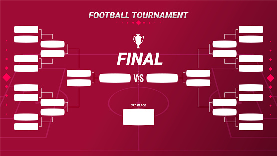 Illustration of match schedule playoff in football tournament on red background. final stage. soccer tournament.