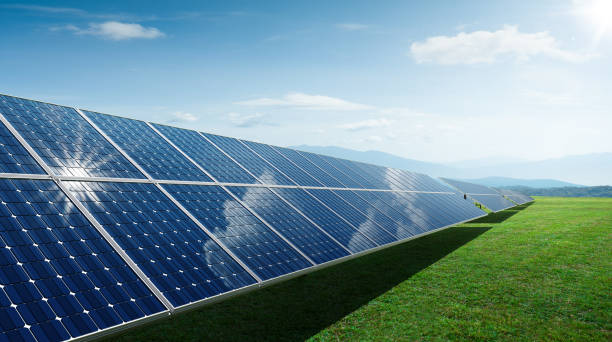 istock Solar panels cell farm power 1445612686