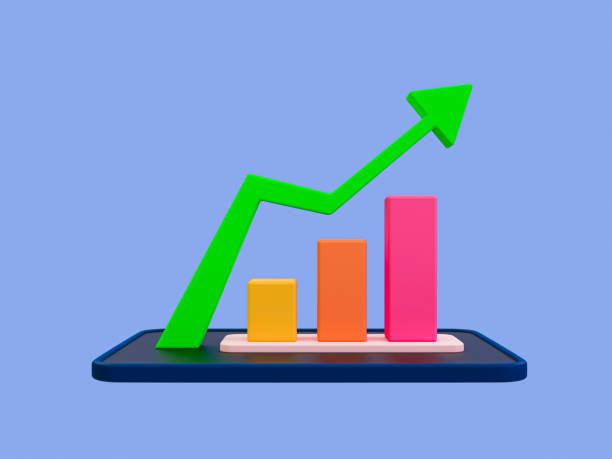 istock 3d minimal marketing strategy concept. business analysis. marketing data analysis. Statistic bar graph with a green arrow rising. 3d illustration. 1445613920