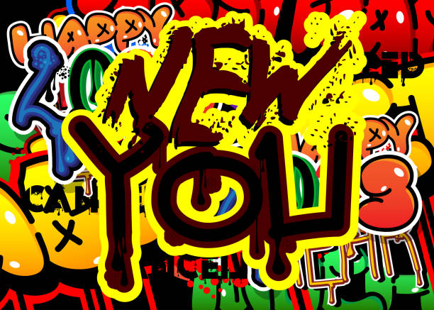 istock New You. Graffiti tag. New Year resolution. Abstract modern street art decoration performed in urban painting style. 1445617068