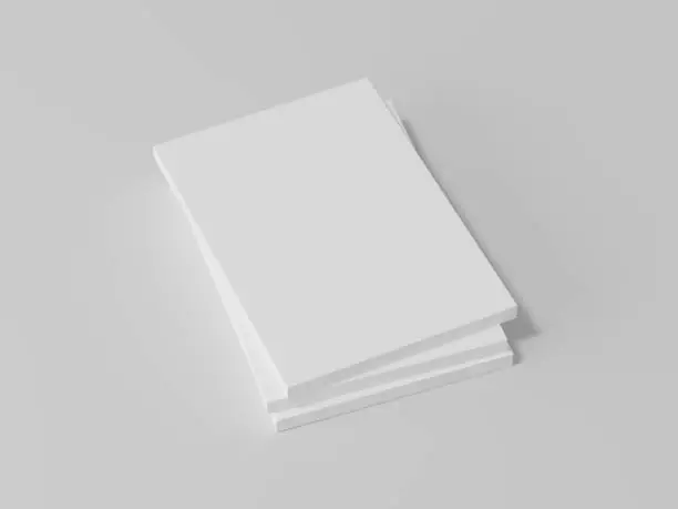 White blank book mockup, notebook paper, 3d rendering, 3d illustration