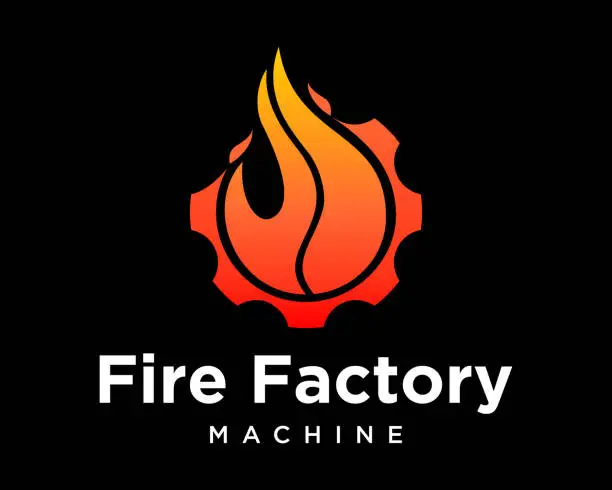 Vector illustration of Set Fire Flame Burning Colors Gradient Gear Machine Engine Grill Style Brand Identity symbol Design Vector