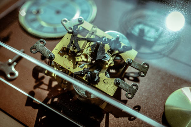 Clock mechanism close-up. Close-up of the old gears isolate
