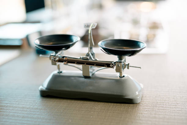 The balance is placed on the laboratory table